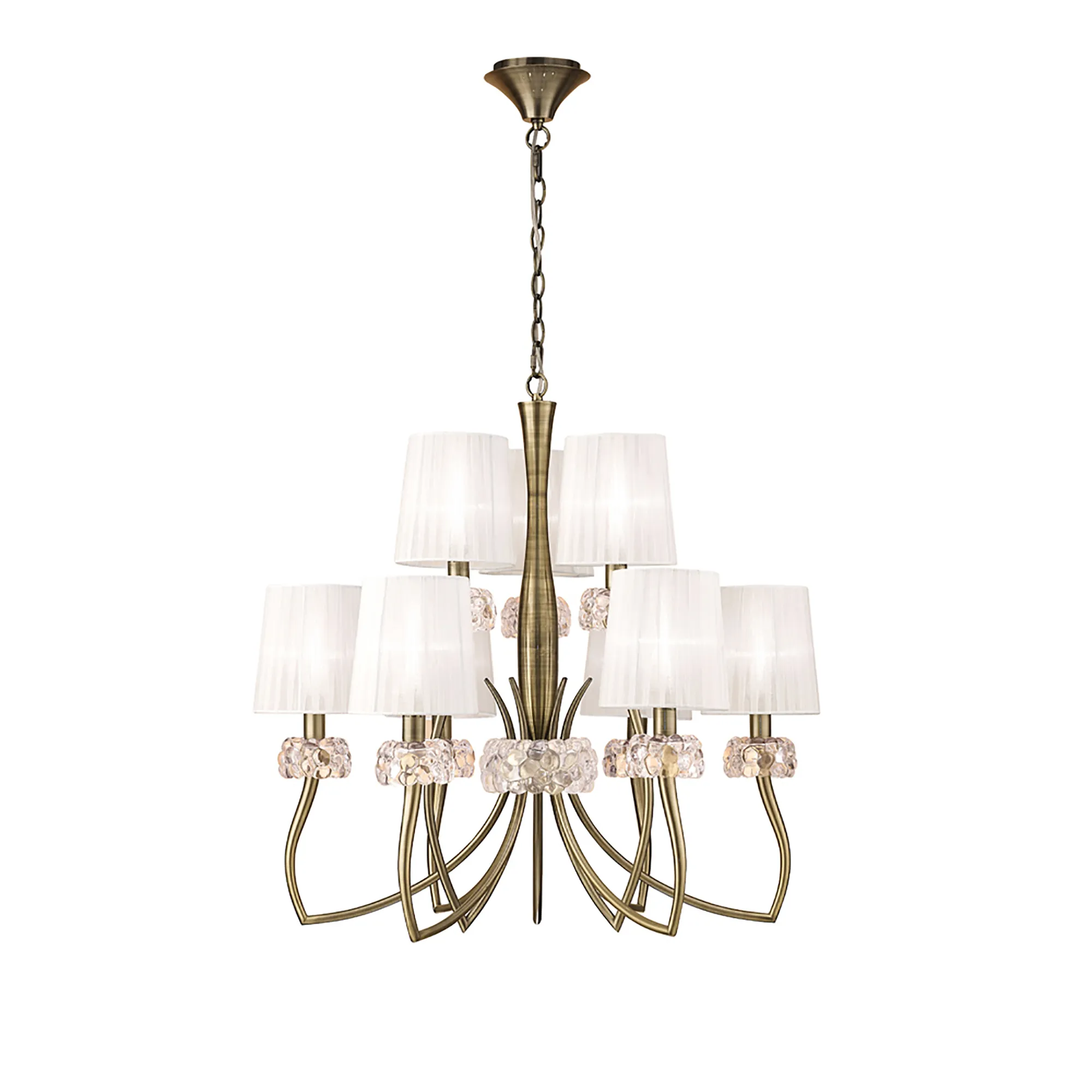 M4630AB/WS  Loewe 2 Tier Pendant 9 Light Antique Brass